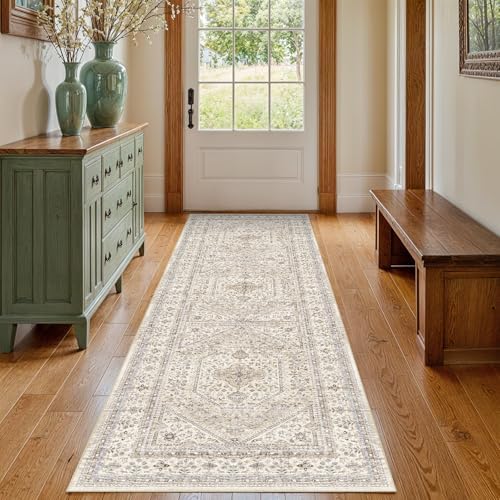 2x5 Washable Hallway Runner Rug - Non-Slip Vintage Throw Rugs Beige Gray - Image 2