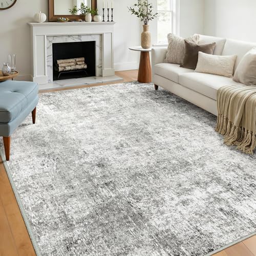 RELEANY Washable 5'x7' Abstract Area Rug for Living Room Gray White - Image 4