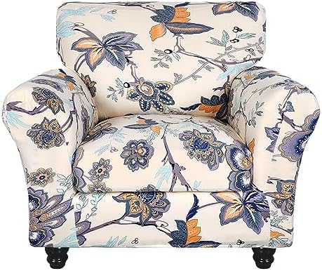 SearchI Stretch Sofa Cover Printed Couch Covers, Floral Pattern 2 Piece Armchair Slipcover with Separate Chair Cushion Cover, Washable Furniture Protector for Living Room(Armchair, Flower Pattern) by SearchI