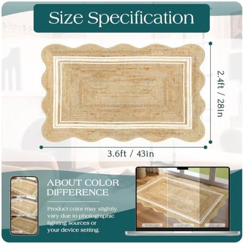 Boho Scalloped Outdoor Rug, 28"x43" Front Door Mat Indoor Entrance - Image 2