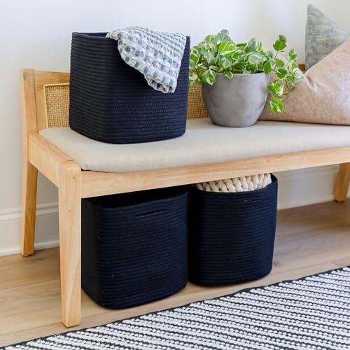 NaturalCozy Storage Cubes 11 Inch Cotton Rope Woven Baskets for Organizing, 3-Pack | Cube Storage Bin | Square Storage Baskets for Shelves Organizer, Classroom, Kids Toy Bins, Closet, Baby Nursery - Image 4