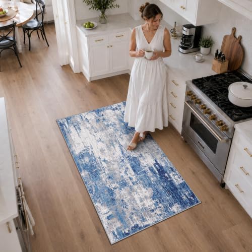 RELEANY Washable 3'x5' Abstract Area Rug for Living Room Blue Gray - Image 2