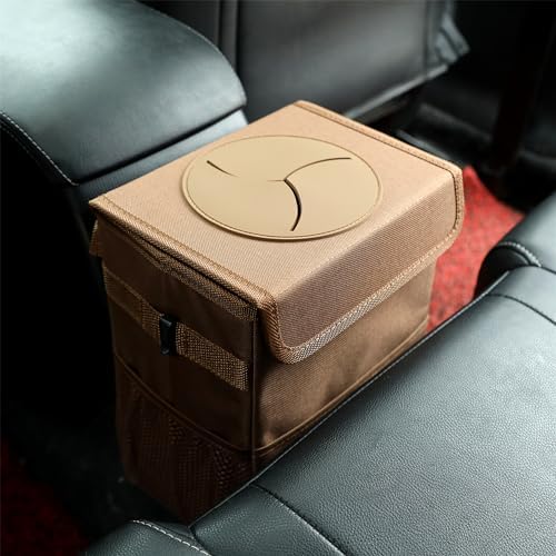 AOKJOY Car Garbage can with lid Leak Proof Vehicle Trash Can 3 Storage Pockets Hanging Waterproof car Trash Bag for SUV Brown - Image 5