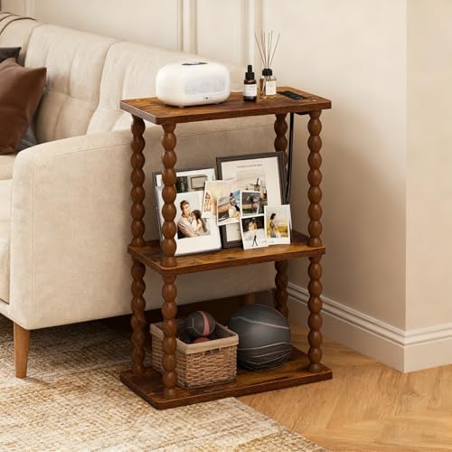 ELYKEN Side Table with Charging Station, Set of 2 Narrow Bedside Table - Image 2