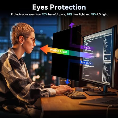 [2 Pack] 32 Inch Computer Privacy Screen Filter for 16:9 Widescreen Monitor, Removable Eye Protection Anti Glare Blue Light Filter Privacy Shield, Anti Scratch Anti Spy Screen Protector Film 32 in - Image 4