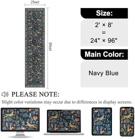 DUKINO 2x8 Washable Runner Rug, Non Slip Animal Kitchen Rugs, Navy Blue - Image 2