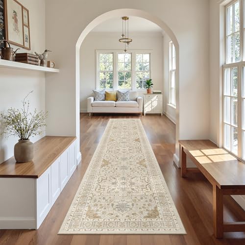 Madane Washable Runner Rugs 2x10 Long for Hallway Kitchen, Beige/Blue by Madane