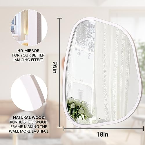 White Irregular Oval Wall Mirror Large 26"x18" Inches Asymmetrical Mirror Modern Wood Frame Unique Shape Wall Mounted Vanity Artistic Mirror Decor for Living Room Bedroom Bathroom Entryway - Image 7