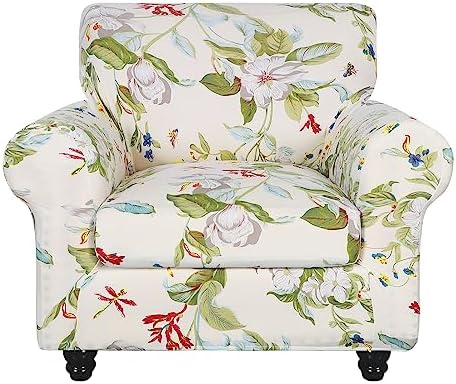SearchI Stretch Sofa Cover Printed Couch Covers, Floral Pattern 2 Piece Armchair Slipcover with Separate Chair Cushion Cover, Washable Furniture Protector for Living Room(Chair, Spring Pattern) by SearchI