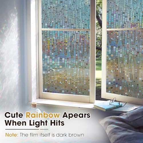 Stained Glass Window Privacy Film,3D Rainbow Static Cling,Brown 35.4x157.5 - Image 2