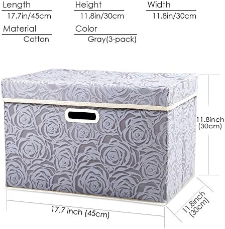 PRANDOM Large Storage Boxes with Lids [3-Pack] Fabric Decorative Storage Bins Cubes Organizer Containers Baskets with Handles for Closet Grey 17.7x11.8x11.8 In For 6+ Year Old Boys and Girls - Image 5