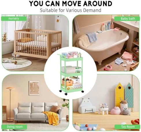 Volnamal Diaper Caddy, 3 Tier Rolling Cart for Baby Essentials, Green - Image 4