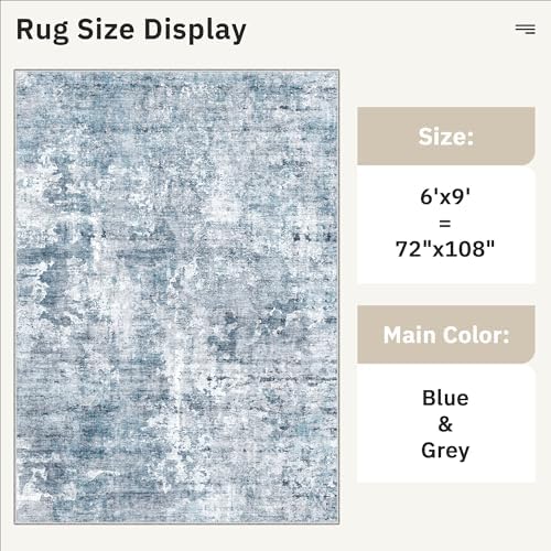 Soalmost Abstract Area Rug 6x9 for Living Room Washable Rugs Blue/Grey - Image 5