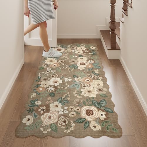 DUKINO 2x4 Rug for Entryway, Floral Washable Kitchen Rugs, Light Taupe - Image 5