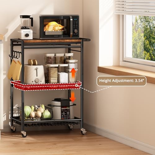 Microwave Kitchen Rolling Cart, 35.43" H Microwave Table Stand with Lockable Wheels, Utility Cart with Adjustable Shelf for Small Kitchen Island, Coffee Bar Table, Appliance Storage, Bakers Rack - Image 4