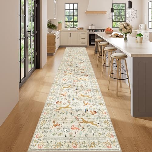DUKINO 2.6x14 Runner Rug for Hallway, Washable Animal Rug Non Slip, Beige - Image 3