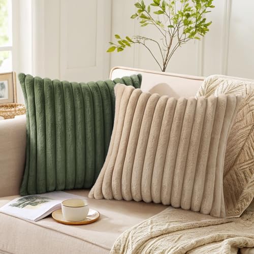 Pallene Faux Fur Decorative Throw Pillow Covers 16x16 Set of 2, Olive Green - Image 5