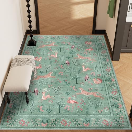 DUKINO 4x6 Area Rug, Non Slip Animal Washable Rug for Living Room, Teal - Image 4