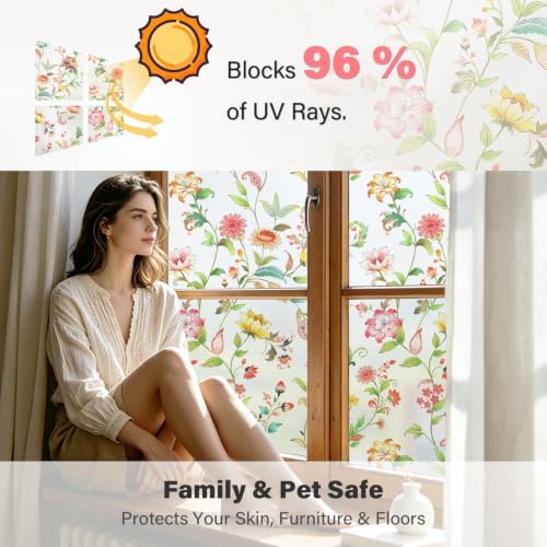 Finnez Window Privacy Film, Stained Glass Floral, Frosted, 35.4" x 157.4" - Image 4