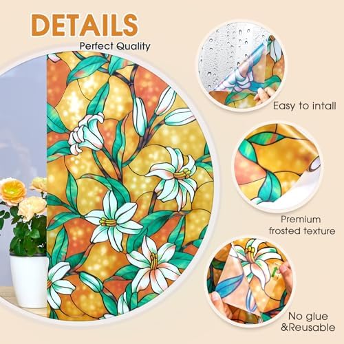 Coavas Floral Stained Glass Privacy Window Film for Bathroom - Image 4