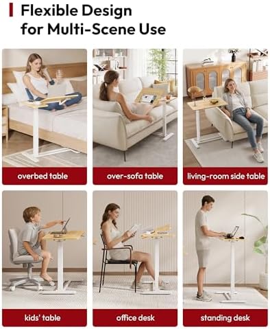 SANODESK 28''Overbed Table Gas Spring Lifting with Wheels&Tilting Desktop - Image 6