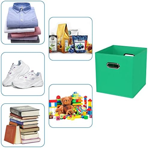 Black Fabric Cubby Storage Bins,13x13x13 Inches ,Cube Organizer Bin Foldable Storage Boxes with Dual Handles Fabric Organizer Box and collapsible Storage basket,Set of 6,Green - Image 3