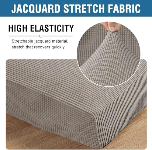 H.VERSAILTEX Super Stretch Individual Seat Sofa Covers Couch Slipcover Sets Thick Jacquard Textured Twill Fabric (2 Piece Large Sofa Cushion Covers, Taupe) - Image 4
