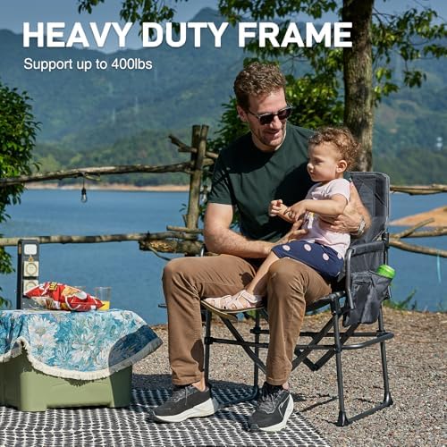 EVER ADVANCED Camping Directors' Chair with Side Table, Portable Folding Chair with Compact Size, Heavy Duty with Pocket for Camping, Lawn, Sports and Fishing, 400lbs, Gray 2 Pack - Image 2
