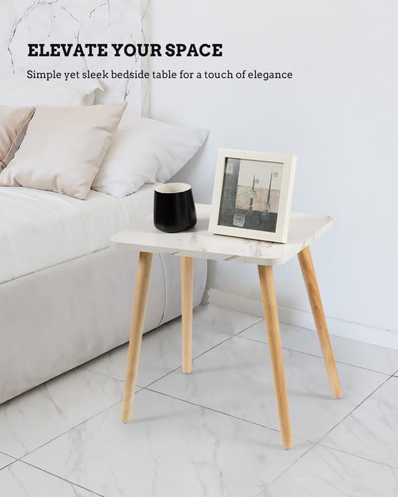 FORAOFUR Small End Table, Side Table Accent Table Living Room Bedroom Balcony Office, Modern Bedside Table Home Decor, Mini Table for Small Spaces, Short Coffee Table, Easy Assembly, Marble White - Image 7