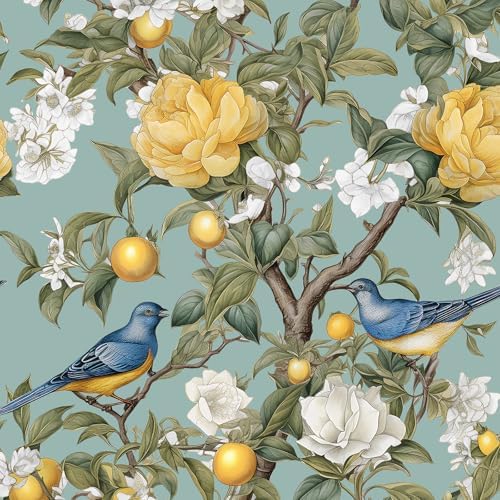 Danodoi Green Vintage Lemon Bird Peel and Stick Wallpaper 17.5" x 118" | Waterproof Vinyl Self Adhesive Removable Renter Friendly Floral Contact Paper by DANODOI