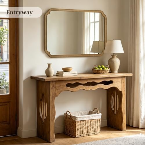 WallBeyond 30" x 48" Wood Bathroom Mirror for Wall Mounted, Rustic Rounded Corner Vanity Mirror for Entryway, Living Room or Bedroom Home Decorative [30" x 48" Natural Color] - Image 3