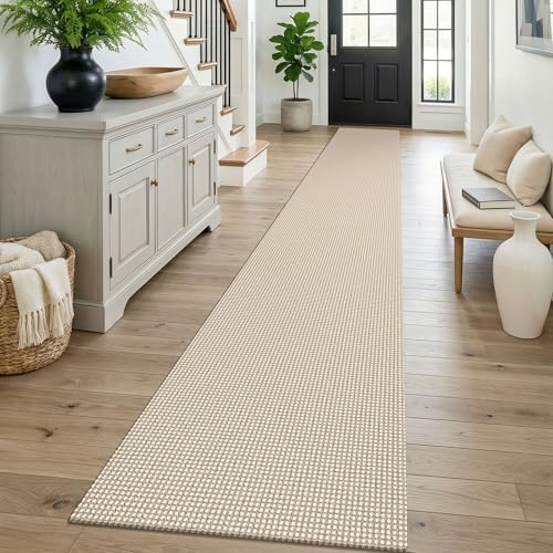 KOZYFLY Braided 2x16 Runners Rugs for Hallway, Extra Long Washable Runner Rug, Woven Non Slip Kitchen Runner, Cotton Entryway Rug, Floor Carpet for Entry, Aisle, Hall, Ivory Beige by KOZYFLY
