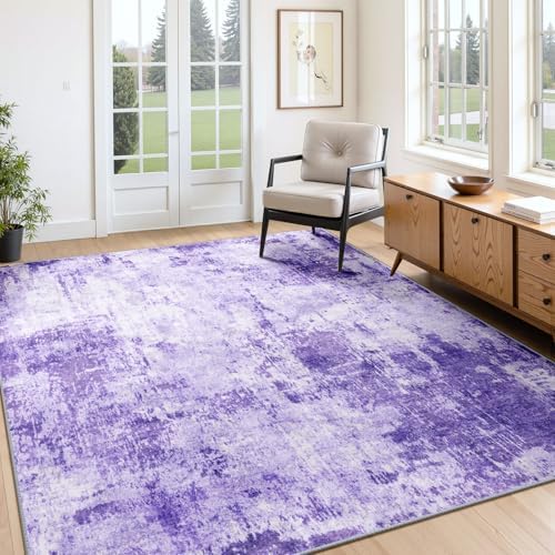 RELEANY Washable 4'x6' Abstract Area Rug for Living Room Purple by RELEANY