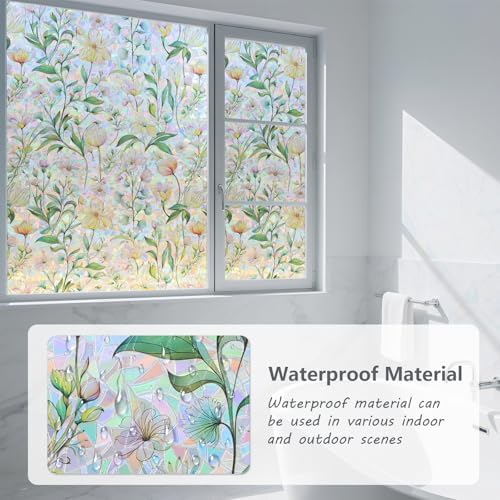 Finnez Stained Glass Window Film, Floral Rainbow Sticker, 17.5″ x 157.4″ - Image 2