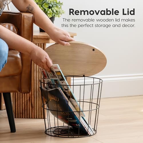 IRIS USA Round Wire Basket with Wooden Lid, 2 Pack - Image 6