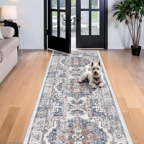 4x12 Wide Hallway Runner Rug: Vintage Washable Soft Runners for Living Room Bedroom Water Resistant Carpet with Non-Slip Backing for Entry Kitchen Dining Room Thin Bathroom Floor Mat(Brick,4x12) - Image 2