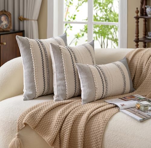 Cethom Boho Throw Pillow Covers 20x20 Inch Set of 2, Grey Textured Decorative Couch Pillow Cases for Farmhouse Home Decor, Accent Cushion Cover for Sofa, Bed, Living Room, Bedroom - Image 6