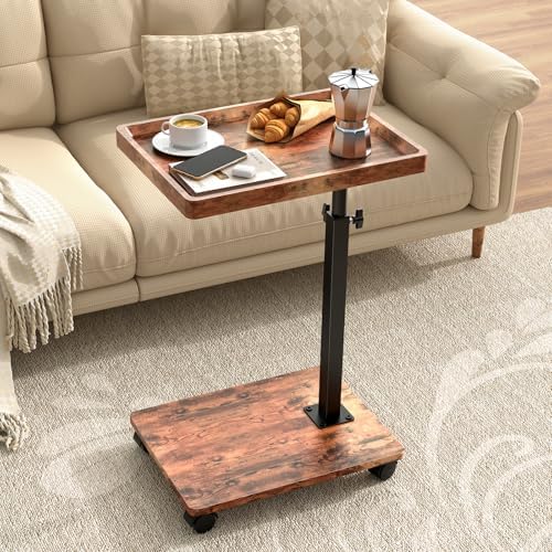 C Table Side Table Adjustable Height, 360°Swivel TV Tray Table with Wheels, Small Table for Eating, Dinner, C Shaped End Tables Living Room and Bedroom for Sofa, Couch, Bed,Chair, Snack by Unknown