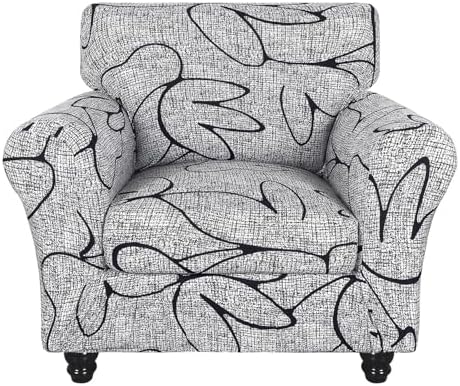 SearchI Stretch Sofa Cover Printed Couch Covers, Floral Pattern 2 Piece Armchair Slipcover with Separate Chair Cushion Cover, Washable Furniture Protector for Living Room(Armchair, Grey Lotus+White) by SearchI