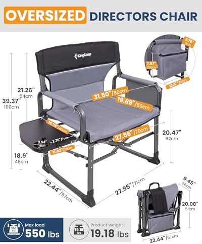 KingCamp XXL Heavy Duty Camping Directors Chair 550lbs Outdoor Camp Chairs - Image 2