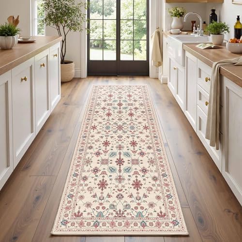Rugxara 2x6 Pink Floral Runner Rug for Hallways Kitchen - Image 2