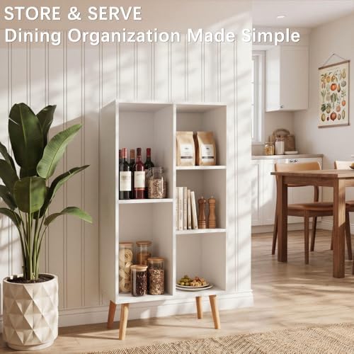 YAHARBO Small White Bookshelf,3 Tier Modern Kids Bookcase with Legs,5 Cube Wooden Bookshelves Storage Shelf,Book Shelves Organizer,Display Bookcases Cabinet for Room Nursery Study - Image 6
