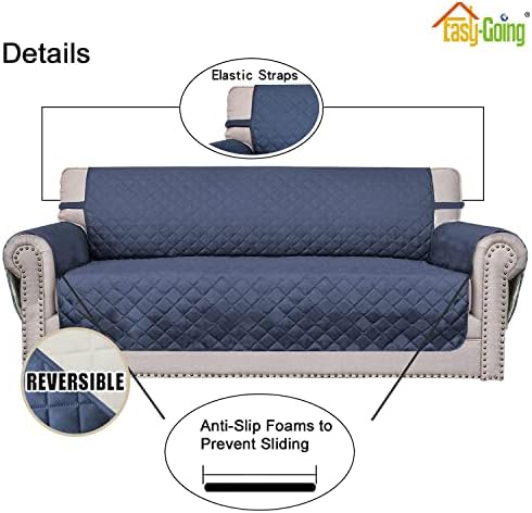 Easy-Going Reversible Couch Cover, Small Chair, Dark Blue/Ivory - Image 3