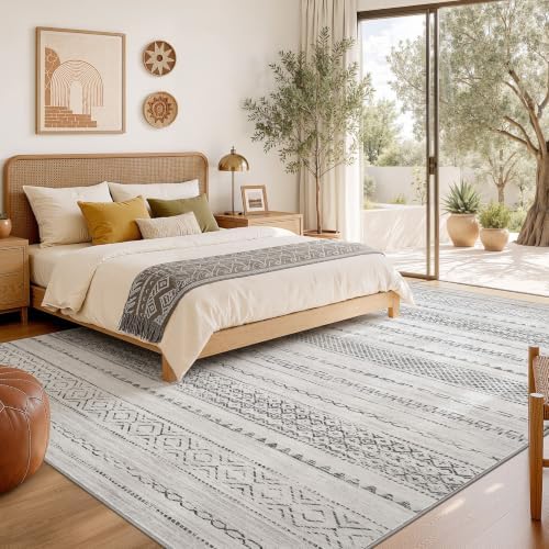 Nakagishi Boho 10x12 Area Rug Living Room Rugs Machine Washable Gray - Image 6
