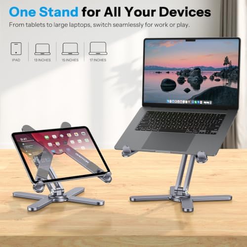 OMOTON LA10 360° Rotating Laptop Stand Riser Foldable for Desk, Space Grey - Image 6