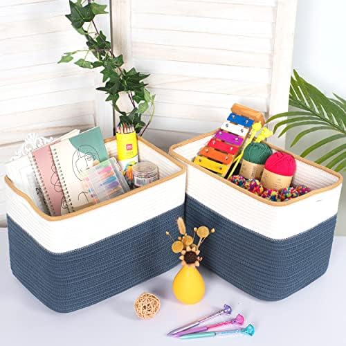 MINTWOOD Design 3-Pack Storage Baskets for Shelves, Playroom and Classroom Storage Basket, Book Basket, Decorative Storage Cube Bins, Woven Closet Organizers, Pantry and Shoe Organizer, Prussian Blue - Image 2