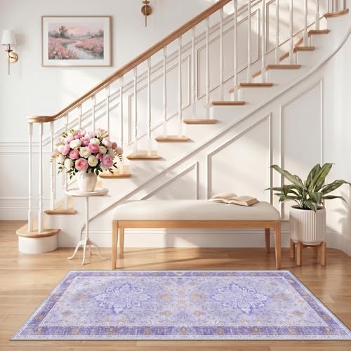 RELEANY Washable Area Rug, Runner 2'6"x5', Purple - Image 2
