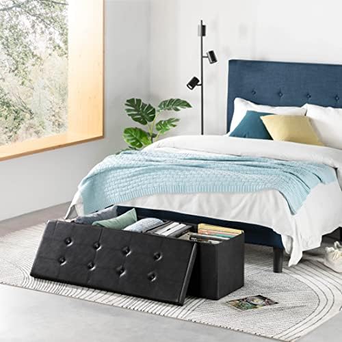 Otto & Ben Folding Chest with Memory Foam Seat Tufted Faux Leather Trunk Bedroom Ottomans Bench End Table, 45 Inch, Black - Image 4