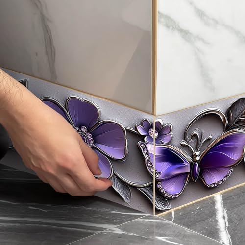 IVN Wallpaper Border Peel and Stick Wall Purple Butterfly Floral 4x196 Inch - Image 2