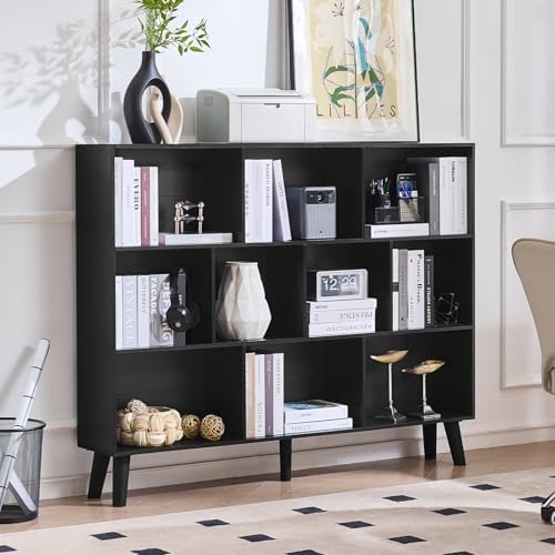 LEYAOYAO 10 Cube Bookshelf, Mid-Century Modern Book Shelf with Legs, Black by LEYAOYAO-Findtheshiningpointofyourideallife%EF%BC%81
